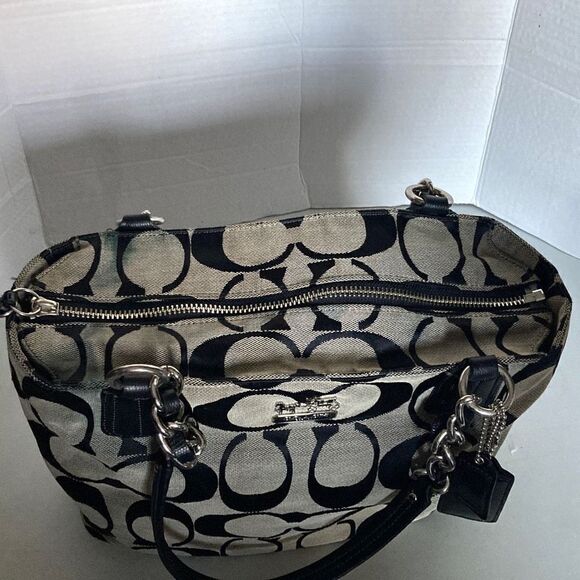 COACH Signature Classic Canvas & Leather Handbag 18738 Gray & Black - Picture 12 of 12